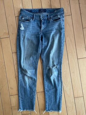 Lucky Brand Medium Blue Skinny Jeans with Distressed Knees